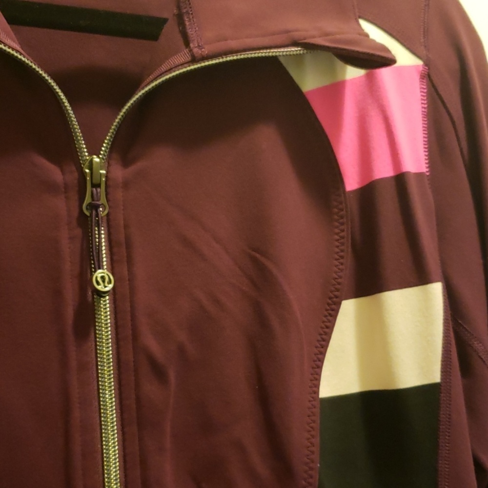 Lululemon in-stride long jacket- burgundy w/ pink & black - Picture 2 of 7